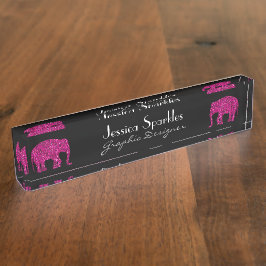 Placa De Nombre Espeluznante rosa rosado Elefante chispas Tu nombr