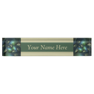 Placa De Nombre Espirales Verde azulado Beige Verde Resumen arte f