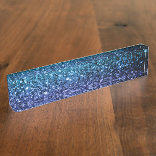 Placa De Nombre Espuma de purpurina azul Ombre azul Aqua