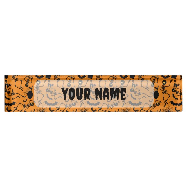 Placa De Nombre Esqueletos de Halloween Danza macabra (Anverso)