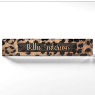 Placa De Nombre Estampado Animal Leopardo Guepardo Glam Moderno Te