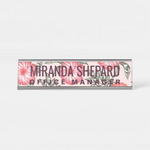 Placa De Nombre Estampado de plores rosado del Hawaiian del