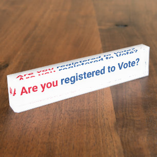 Placa De Nombre ¿Estás registrado para votar? blanco rojo y azul