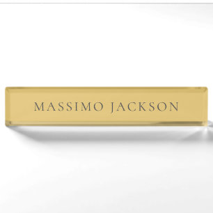 Placa De Nombre Estética Moderna Simple Minimalista Amarillo Latón