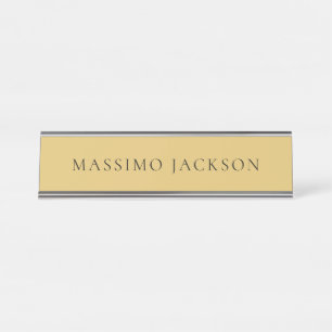 Placa De Nombre Estética Moderna Simple Minimalista Amarillo Latón
