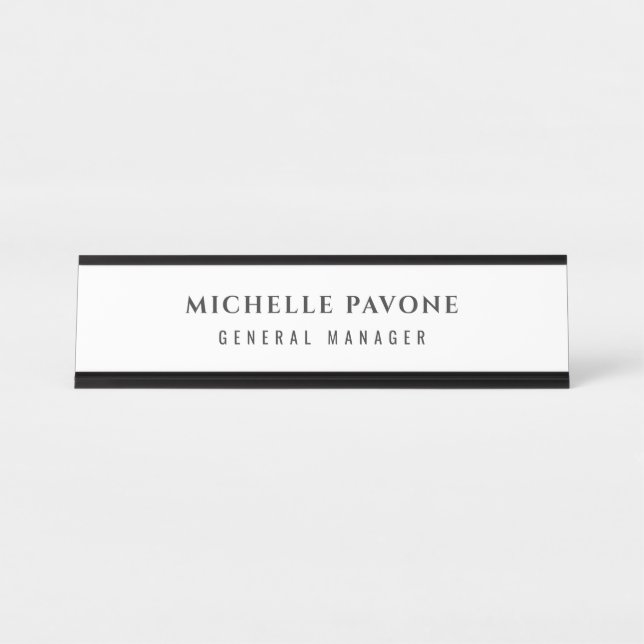 Placa De Nombre Estilo negro y blanco simple llano profesional (Anverso)