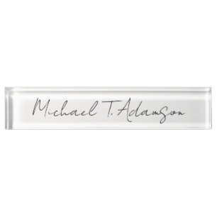 Placa De Nombre Estilo Retro Elegante Plata Simple Caligrafía Blan