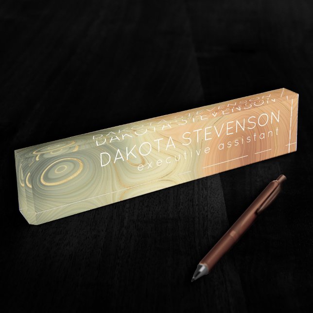 Placa De Nombre Estratos dorados | Agato verde Naranja quemado por (Subido por el creador)