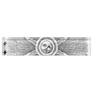 Placa De Nombre Estrellas Sol Antiguo Cielo Nocturno Zodiaco Medie