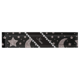 Placa De Nombre Estrellas y lunas de plata conocidas de encargo