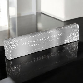 Placa De Nombre Extensiones Eyelash de Purpurina de plata de lujo