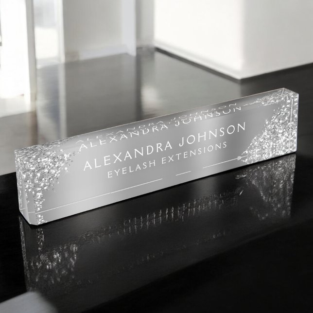 Placa De Nombre Extensiones Eyelash de Purpurina de plata de lujo (Subido por el creador)