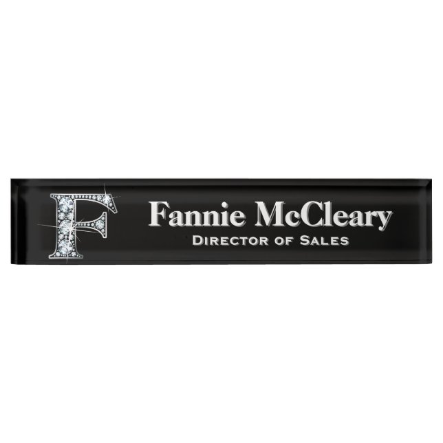 Placa De Nombre F Faux Diamond Desk Nameplate (Anverso)