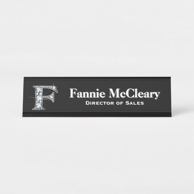 Placa De Nombre F Faux Diamond Desk Nameplate (Anverso)