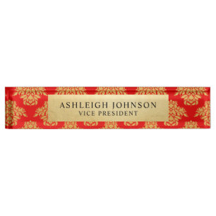 Placa De Nombre Falso Relieve metalizado dorado del modelo rojo