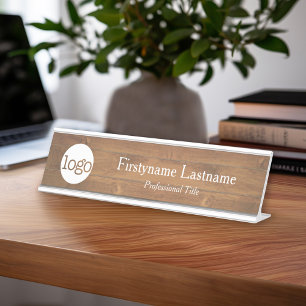 Placa De Nombre Falso título de madera del profesional del nombre