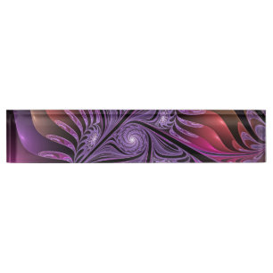 Placa De Nombre Fantasía colorida Resumen Trippy Purple Fractal