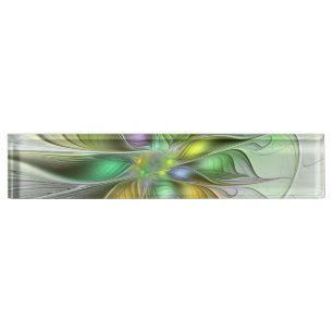 Placa De Nombre Fantasia de Flor Colorida Abstracta Moderna Fracta