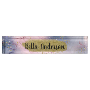 Placa De Nombre Fantasia Glam Rosa Oro Inescrutable Periwinkle Eté