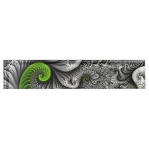 Placa De Nombre Fantasía Mundo Arte Fractal Verde Y Gris Resumen