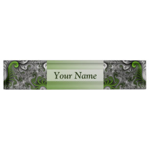 Placa De Nombre Fantasía Mundo Verde Y Gris Resumen Texto Fractal