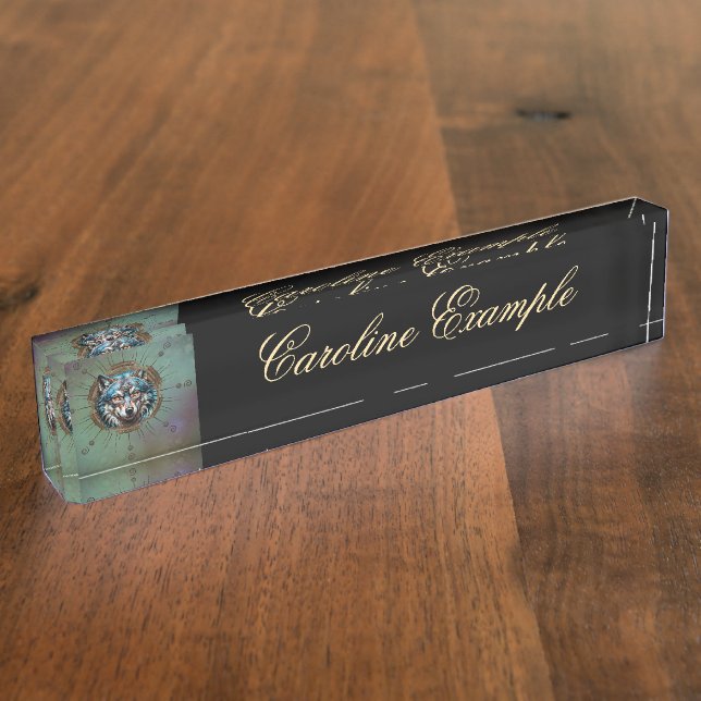 Placa De Nombre Fantasítico lobo de vapor. (Lateral)