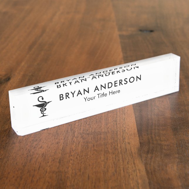 Placa De Nombre Farmacéutico - Símbolo del intestino de Higeia (Lateral)