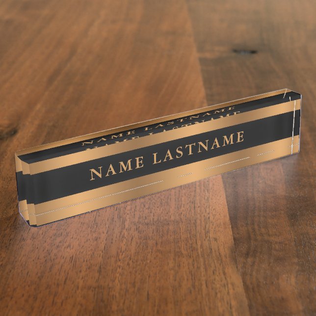 Placa De Nombre Faux Copper Bronze Classic Elegant Black (Lateral)