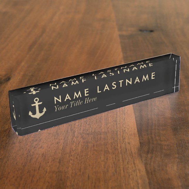 Placa De Nombre Faux Gold Anchor Black Personalizado Desk Nameplat (Lateral)