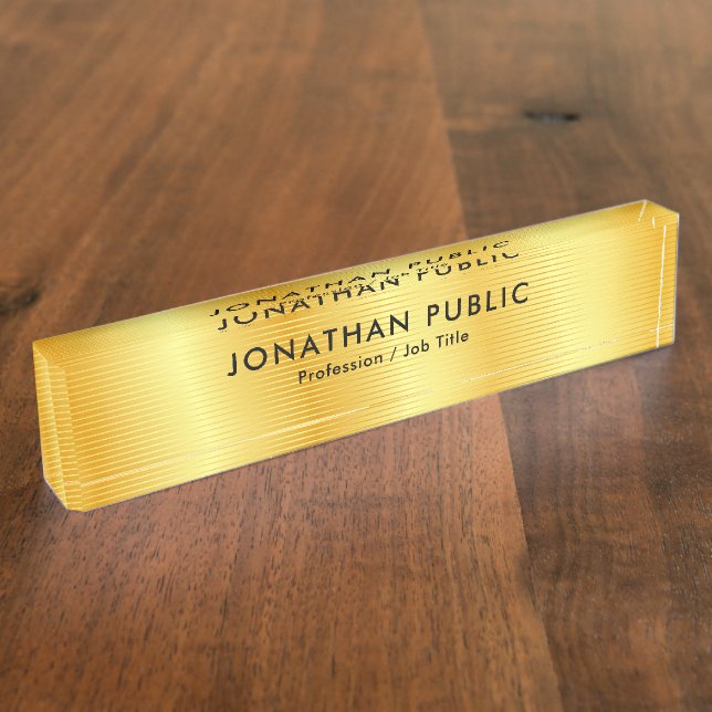 Placa De Nombre Faux Gold Elegant Modern Personalized Template (Lateral)
