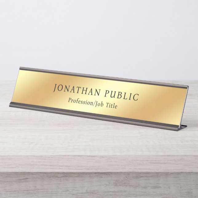 Placa De Nombre Faux Gold Modern Design Personalizado Plantilla (Anverso)