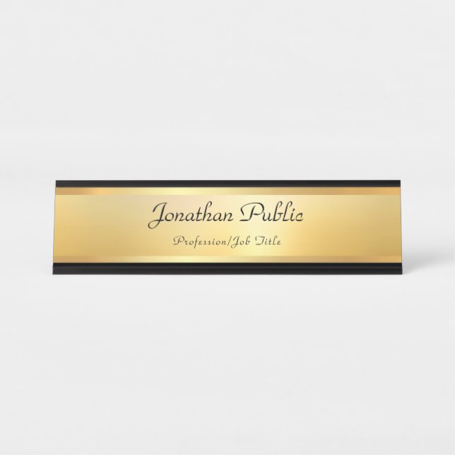 Placa De Nombre Faux Gold Modern Elegant Template Profesional (Anverso)