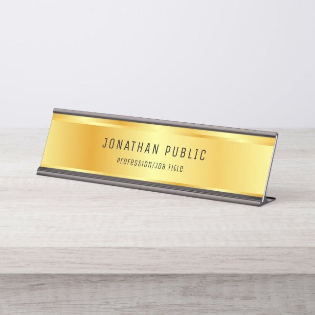 Placa De Nombre Faux Gold Moderno y elegante plantilla de moda par (Anverso)