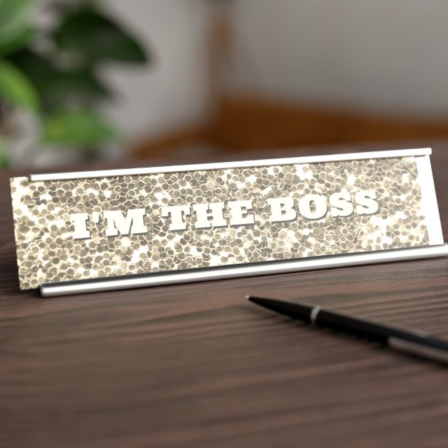 Placa De Nombre Faux Gold Purpurina Boss Metalizado (Who's the Boss? You're the Boss! Perfect  faux gold glitter desk name plate just for you!)