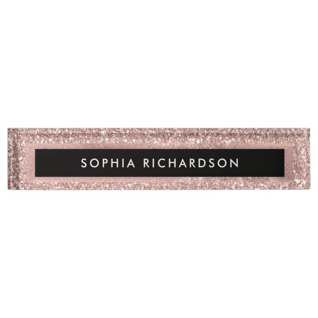 Placa De Nombre Faux Rosa Gold Purpurina look and Black (Anverso)