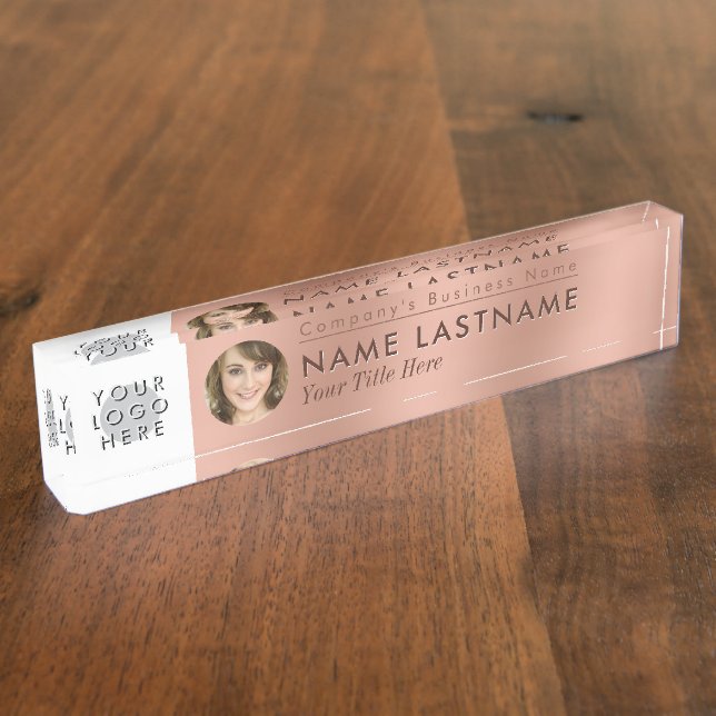 Placa De Nombre Faux Rosa Gold Your Logo Photo Professional (Lateral)