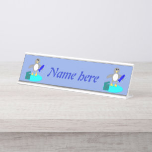 Placa De Nombre Feliz Navidad Pintando Pingüino personalizado