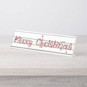 Placa De Nombre Feliz Navidad Rótulo de mesa de texto con decoraci