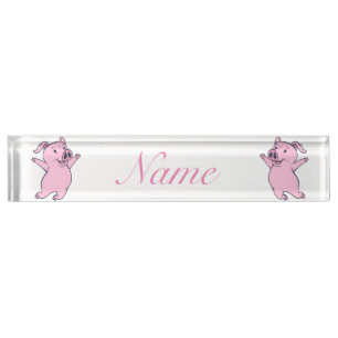 Placa De Nombre Feliz salto de cerdo rosado Thunder_Cove
