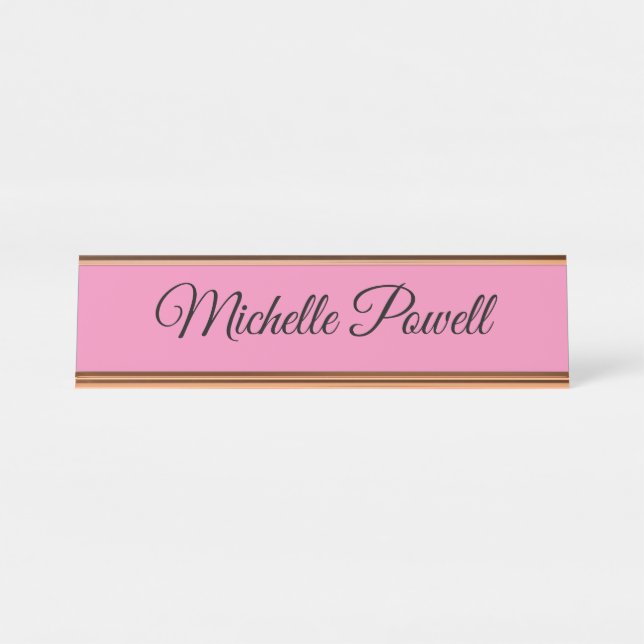 Placa De Nombre Feminine Pink Trendy Script Modern Plain (Anverso)