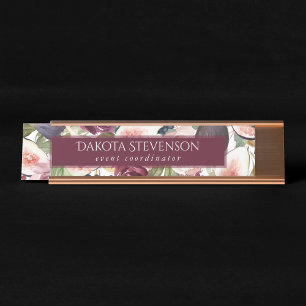 Placa De Nombre Fibras en Blogueo Elegante acuarela Floral y nom