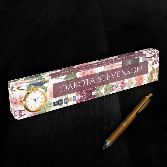 Placa De Nombre Fibras en Blogueo | Elegante acuarela Floral y nom (Subido por el creador)
