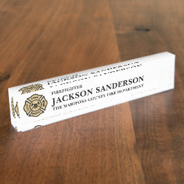 Placa De Nombre Firefighter Fire Department Thin Red Line Logo