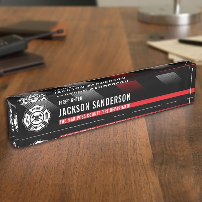 Placa De Nombre Firefighter Thin Red Line Logo Fire Department (Firefighter Thin Red Line Logo Fire Department Desk Name Plate)