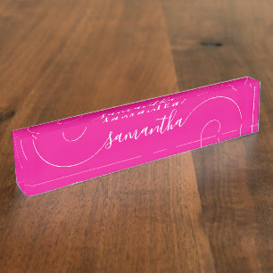 Placa De Nombre Firma de rosado caliente y rizo blanco