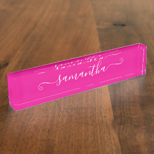 Placa De Nombre Firma de tonos blancos y rosados calientes