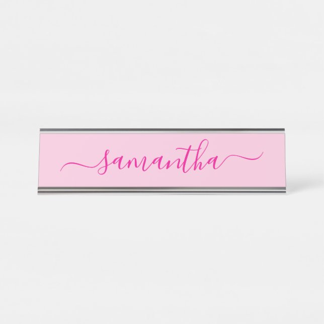 Placa De Nombre Firma femenina rosa caliente (Anverso)