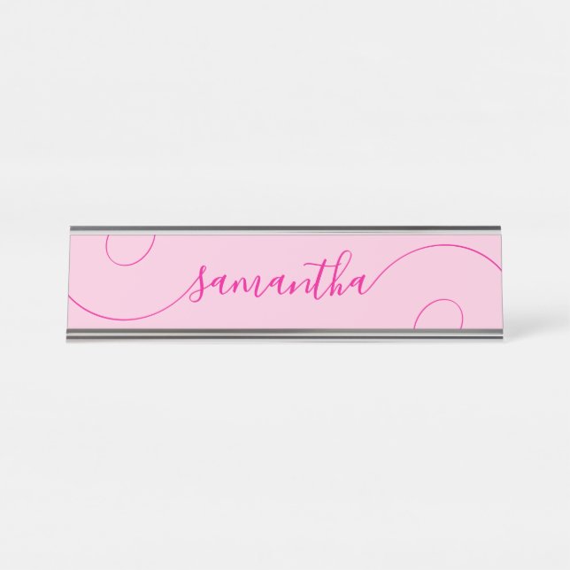 Placa De Nombre Firma rizada rosa caliente (Anverso)