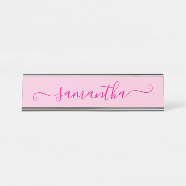 Placa De Nombre Firme Cute Rosa Caliente (Anverso)