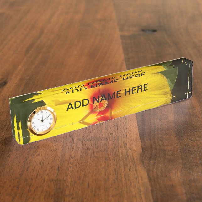 Placa De Nombre Flor amarilla hibiscus (Lateral)